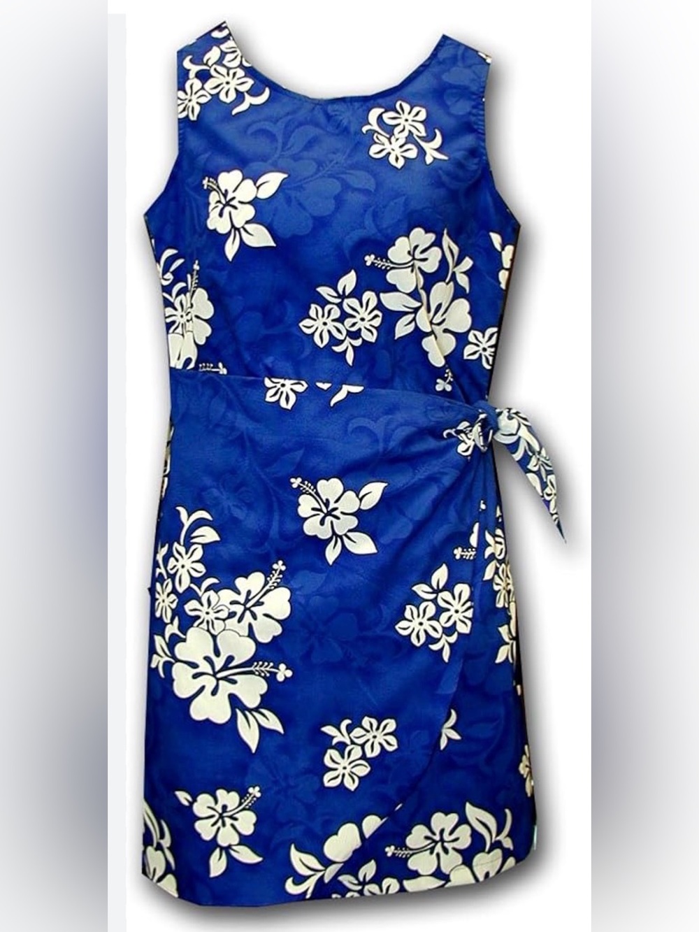 Pacific Legend Hawaiian White Hibiscus Sarong Style Dress Size Medium